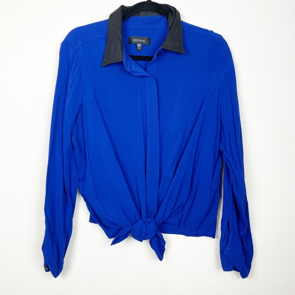 Karen Kane Faux Leather Collar knot Button Down